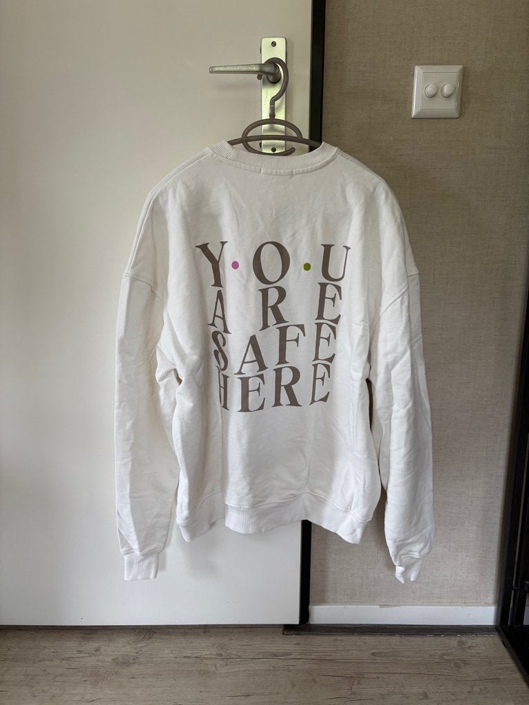 Witte sweater met tekst op rug, Verzenden, Wit, Nieuw, Dos