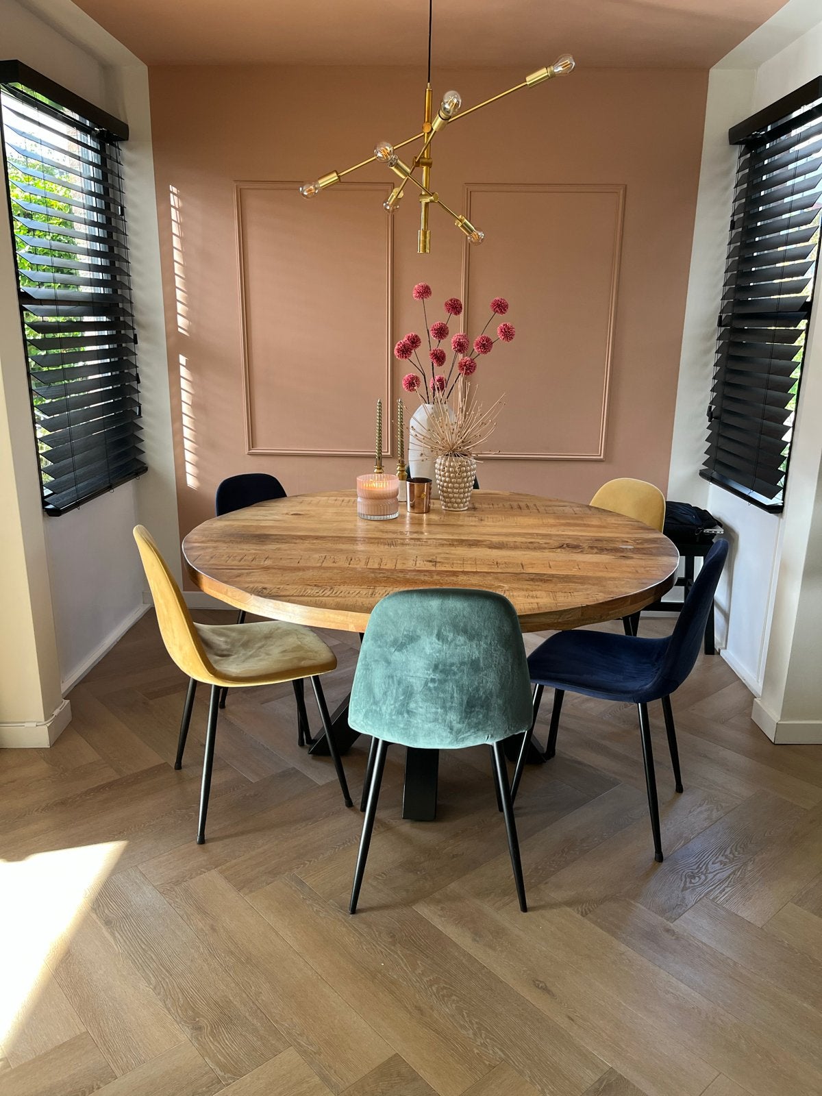 Ronde mangohouten eettafel - 150cm diameter, Huis en Inrichting, Ophalen, Gebruikt, 100 tot 150 cm, Rond