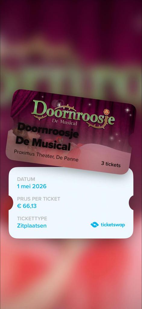 3 tickets K3 musical Doornroosje incl. Plopsaland, Drie personen of meer