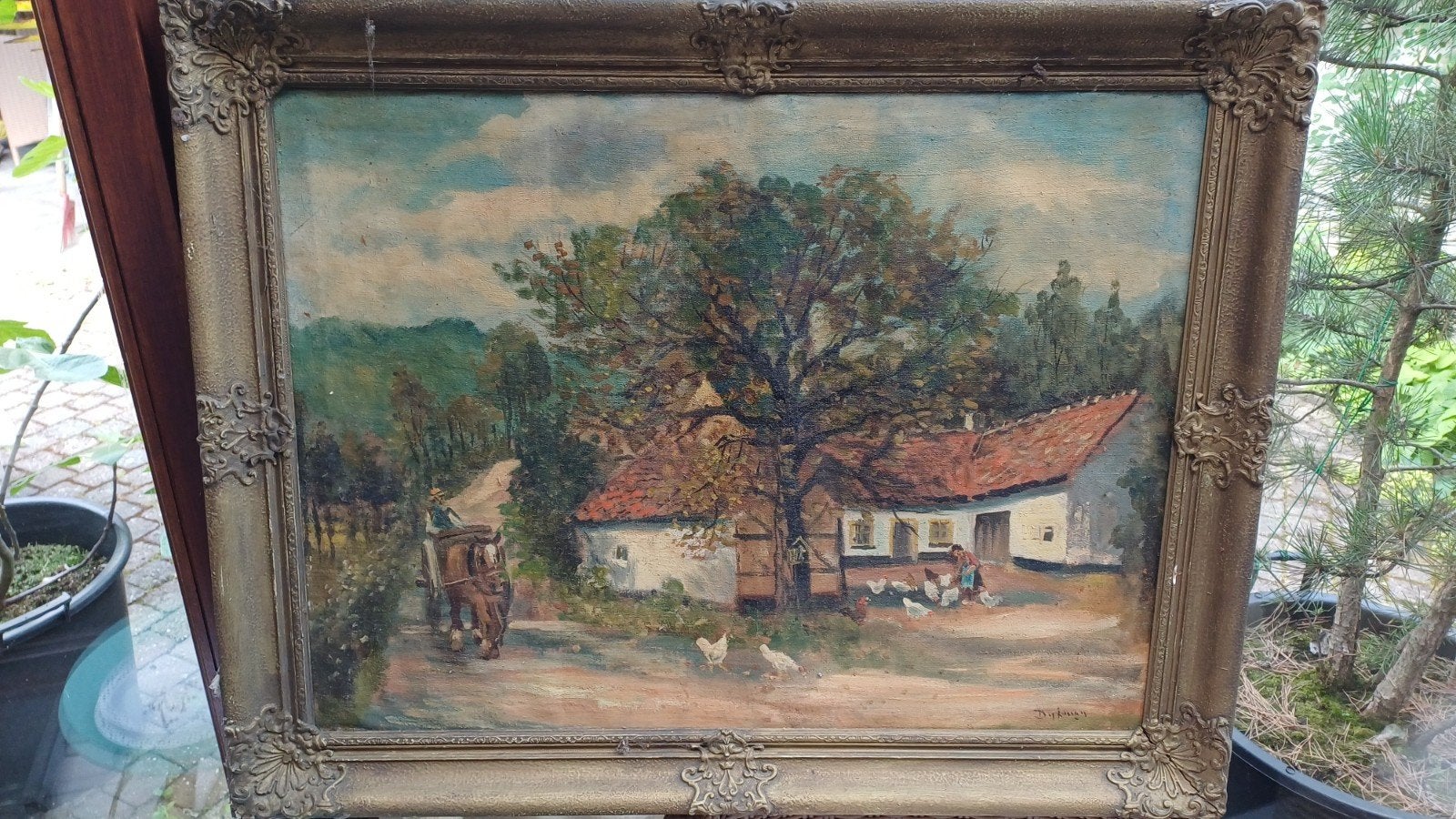 Oud schilderij boerderij Bemelen Limburg, renovatie rijp, Ophalen