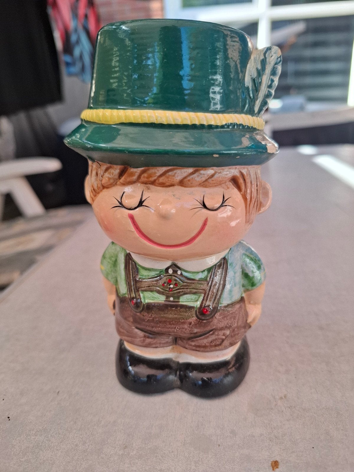 Vintage spaarpot jongen met Tiroler hoed, Ophalen of Verzenden