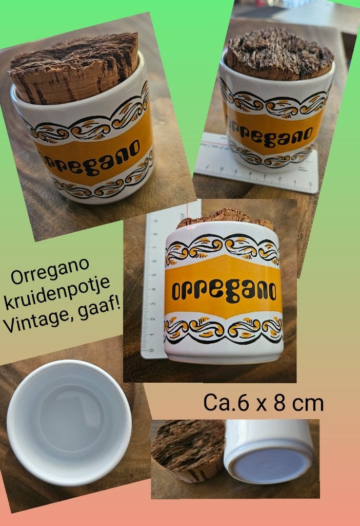 Kruidenpotje Oregano, vintage jaren '60/'70 gaaf ca.6 x 8cm!, Antiek en Kunst, Ophalen of Verzenden