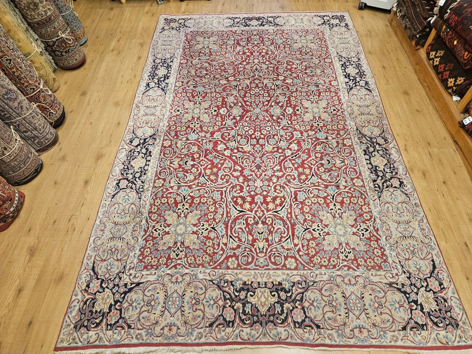 Vintage handgeknoopt perzisch yazd 312x195, Info@SlatsAntiek.nl, Tweedehands, Perzisch, Ophalen of Verzenden