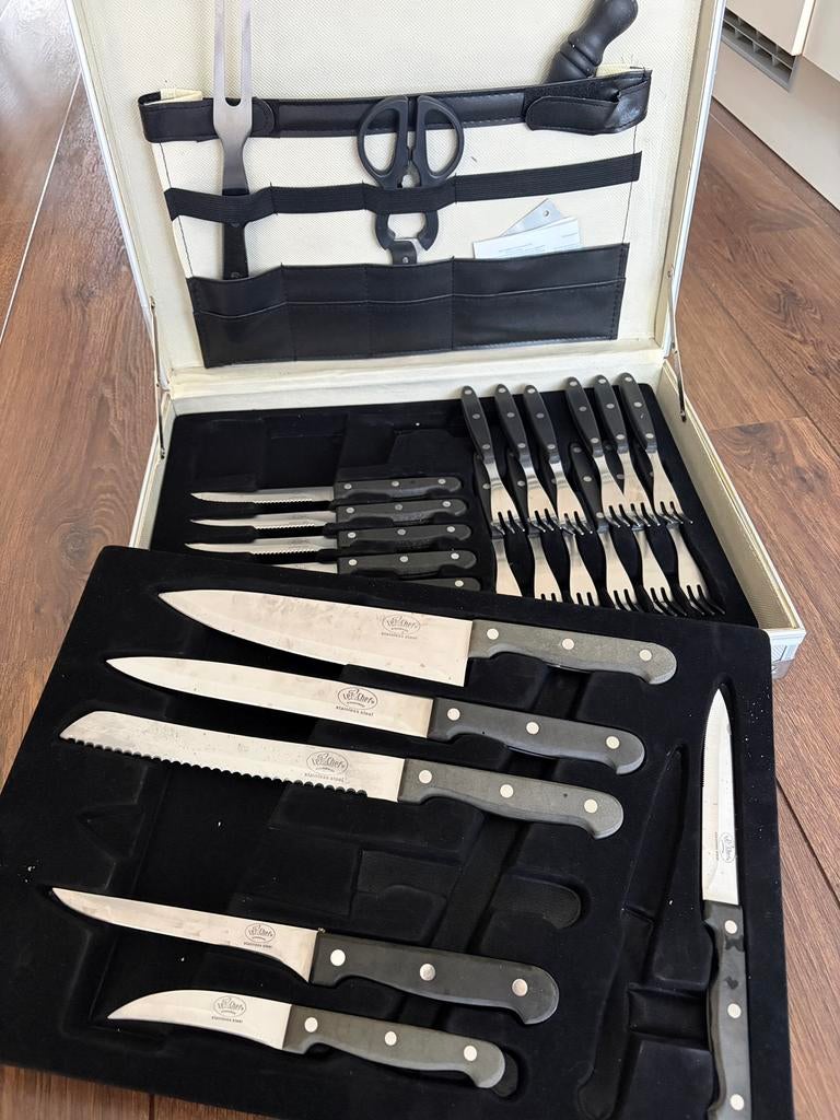Messen incl messenblok en koffer, Ophalen, Zo goed als nieuw, Rvs of Chroom