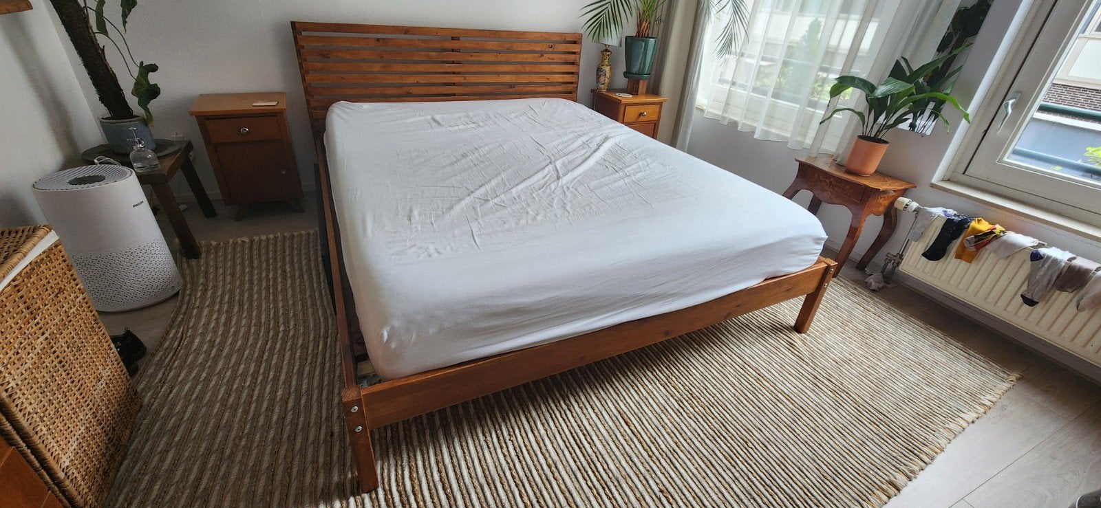 IKEA tarva double double/tweepersoonsbed, Ophalen, Gebruikt, Bruin, Tweepersoons