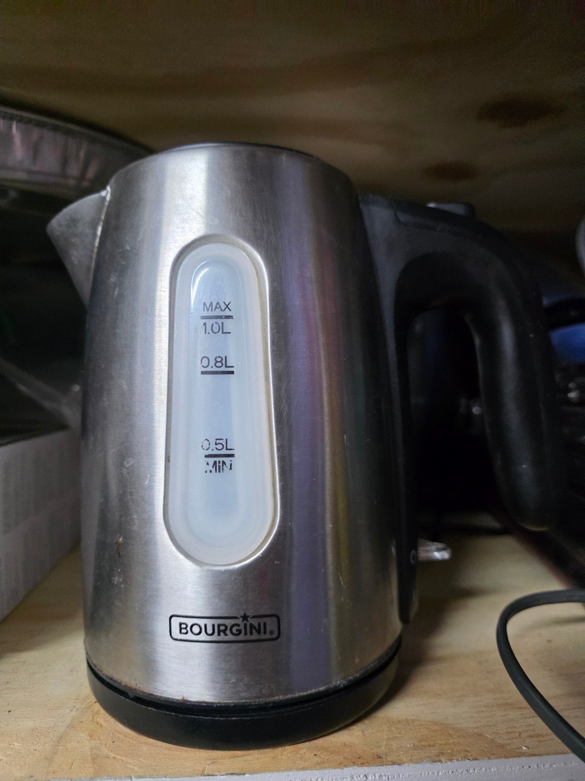 BOURGINI Waterkoker RVS 1.0L - Compact en Stijlvol, Witgoed en Apparatuur, Waterkokers, 1 tot 2 liter, Ophalen of Verzenden, Gebruikt