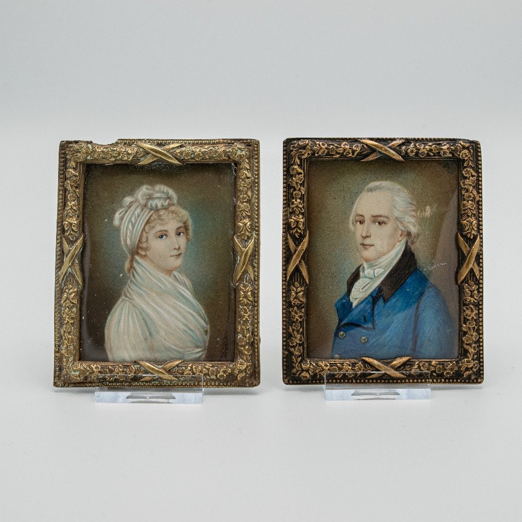Portretminiaturen echtpaar, 18e-eeuw, Antiek en Kunst, Kunst | Schilderijen | Klassiek, Ophalen of Verzenden