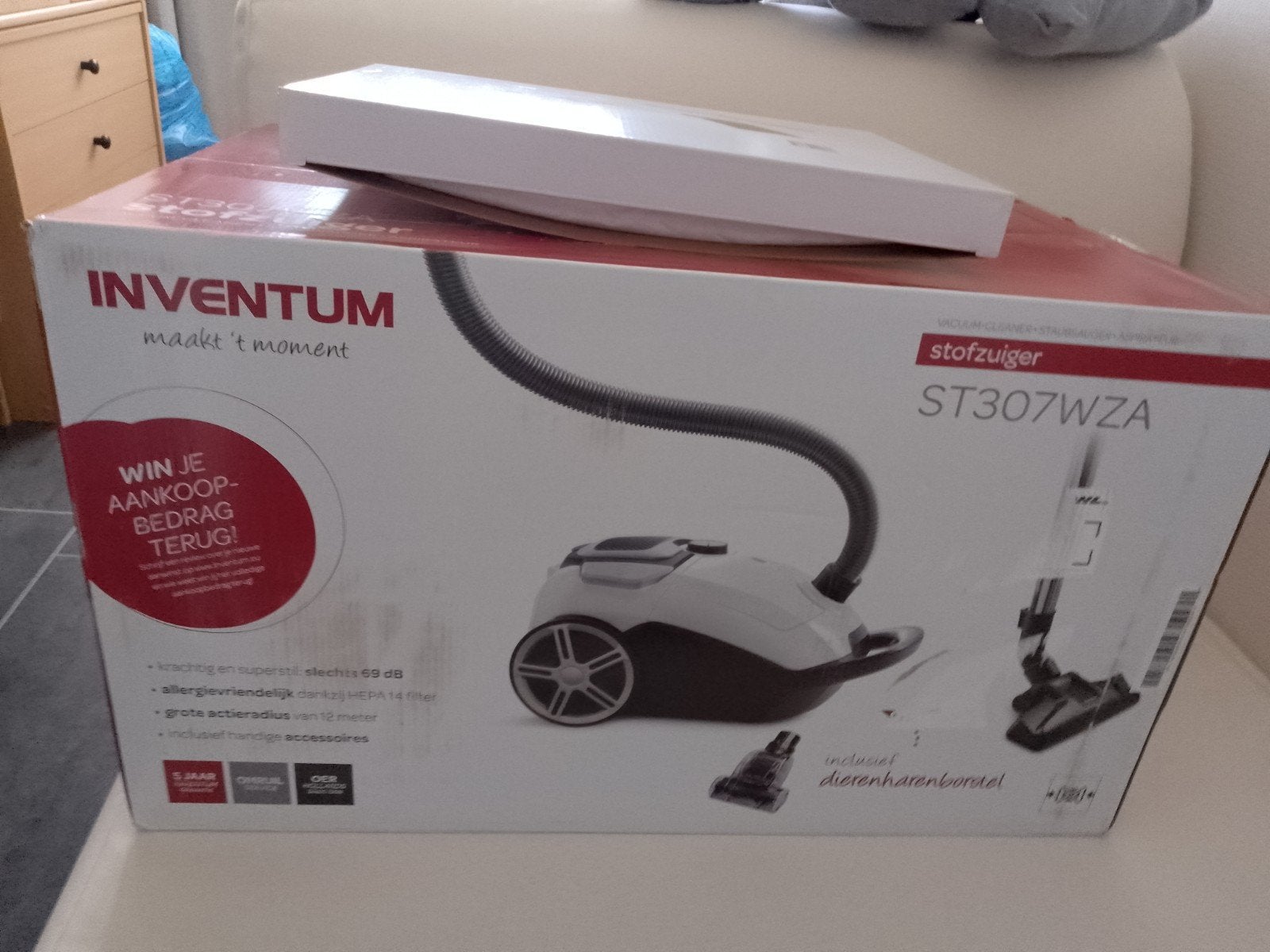 Inventum ST307WZA stofzuiger wit, nieuw in doos, Overige merken, Nieuw, Sledestofzuiger, Minder dan 1200 watt