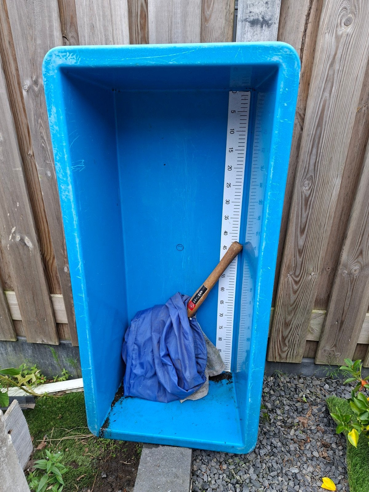 Visnet met steel en blauwe /bak, Ophalen of Verzenden, Gebruikt