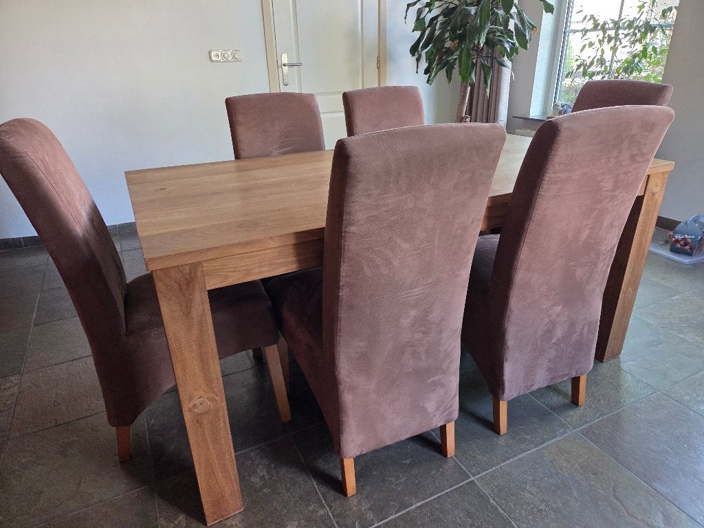 Eiken tafel en 6 stoelen, Huis en Inrichting, Tafels | Eettafels, Ophalen, Gebruikt, Eikenhout, 50 tot 100 cm