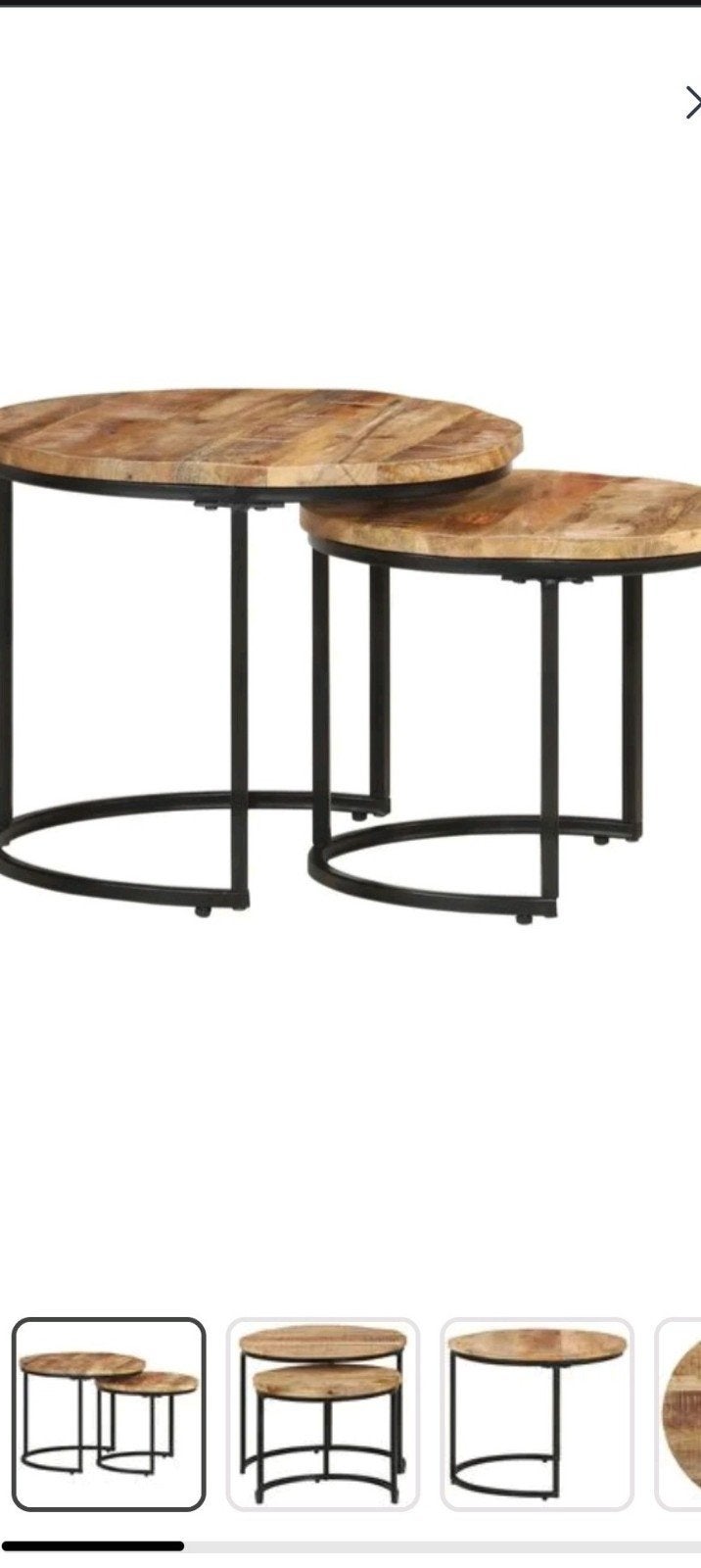 Set van 2 Vidaxl bijzettafels van mangohout, Ophalen, Minder dan 45 cm, Minder dan 55 cm, Rond