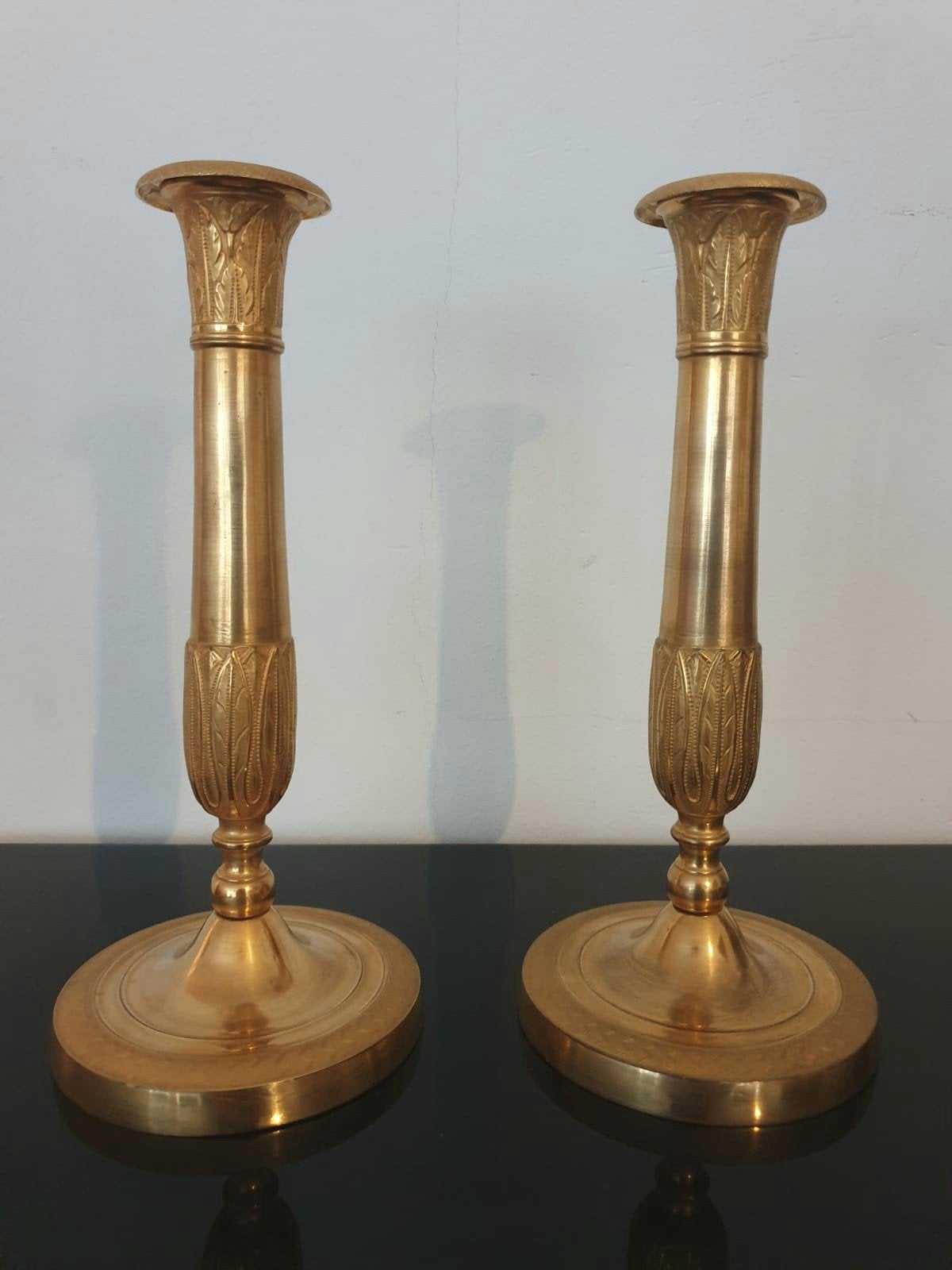 Verguld bronzen Empire kandelaars ca. 1810, Antiek en Kunst, Antiek | Kandelaars, Ophalen of Verzenden, Koper of Brons