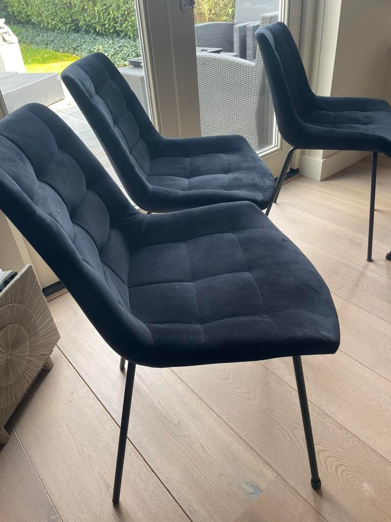 4  velvet stoelen zwart PRIJS per 4, Ophalen, Zo goed als nieuw, Zwart