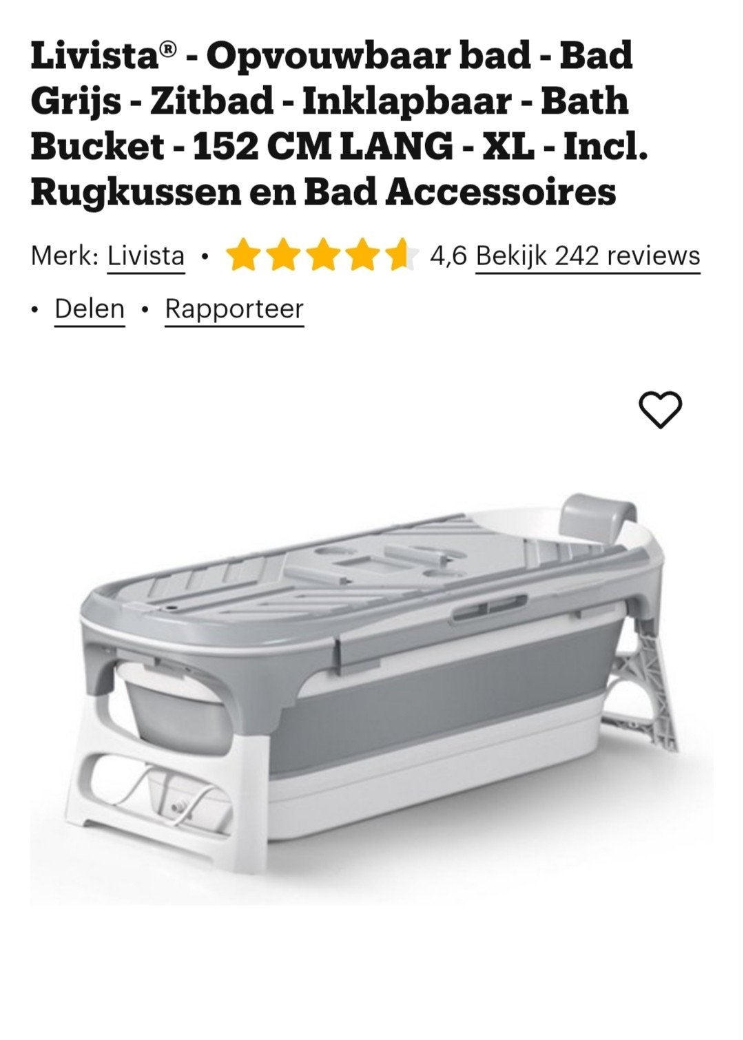Livista Opvouwbaar Bad - Grijs - XL met Rugkussen, Ophalen of Verzenden, Zo goed als nieuw, Met bad