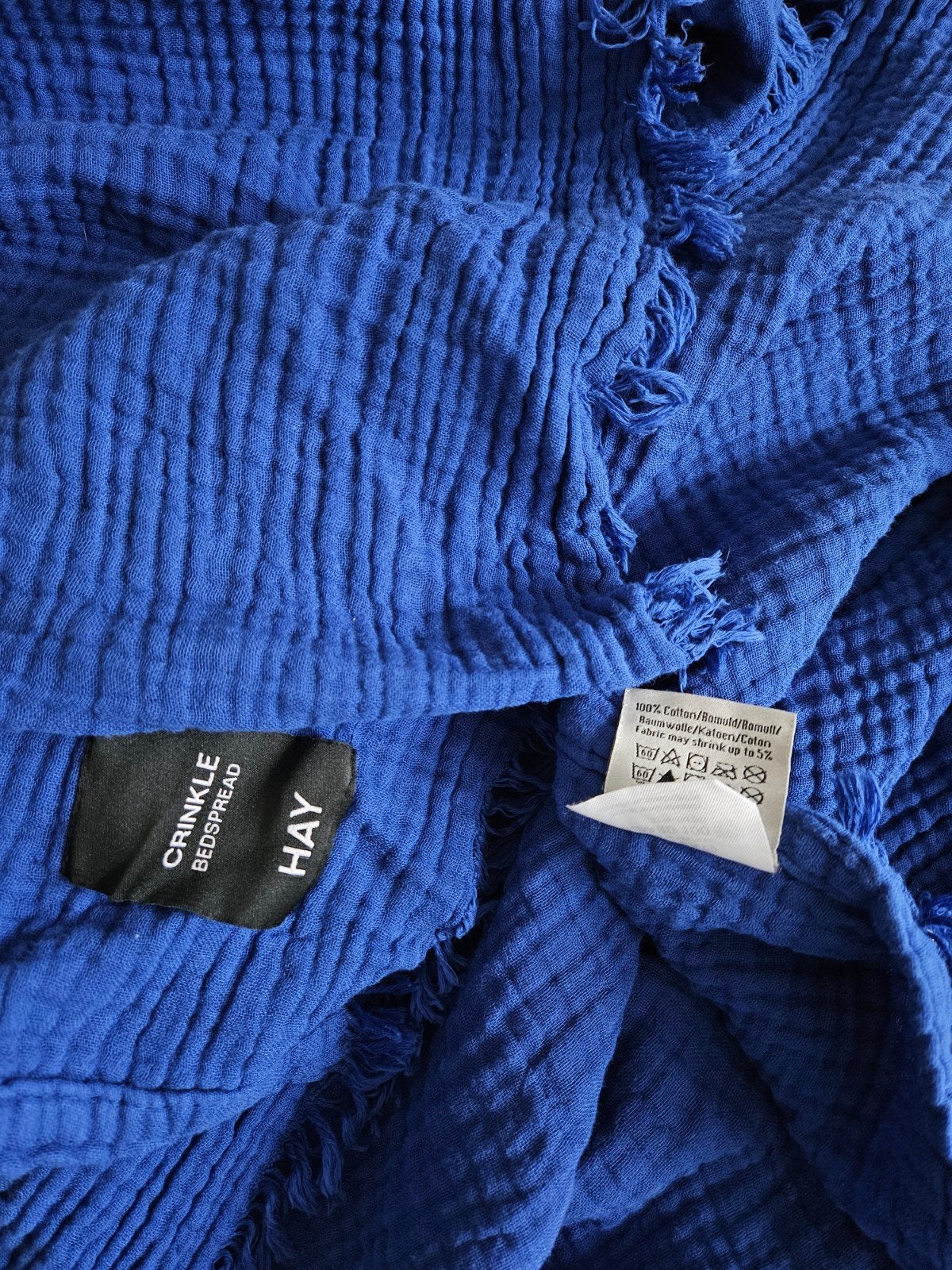 HAY Crinkle grote sprei ultramarine (kobaltblauw) 260 x 260, Ophalen of Verzenden, Zo goed als nieuw, Tweepersoons, Deken of Dekbed