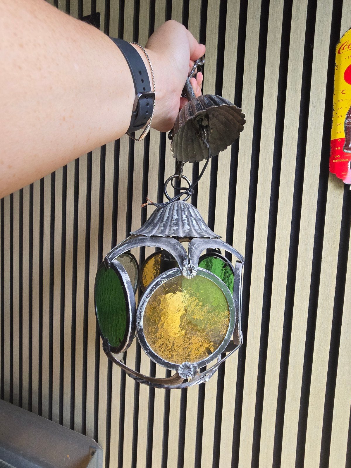 Vintage hanglamp met glas in lood, Ophalen