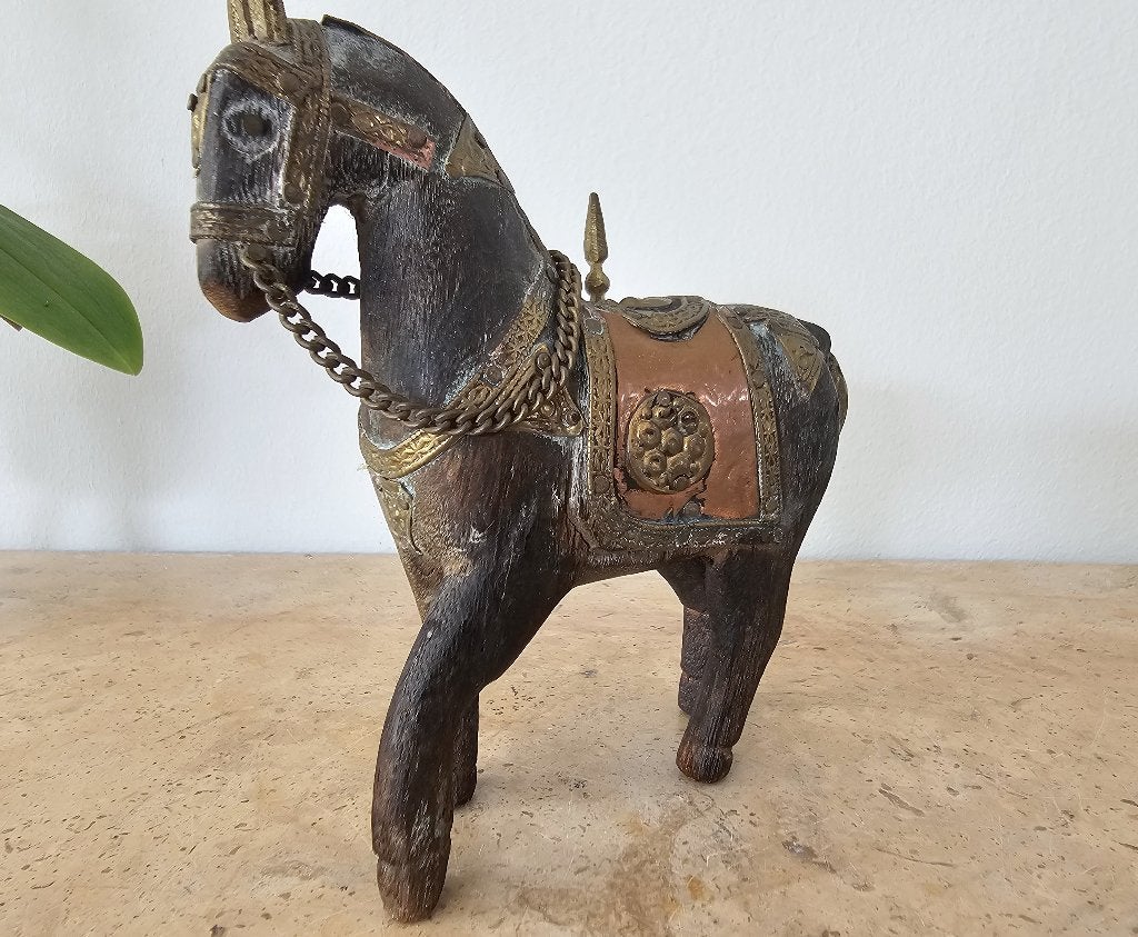Origineel Marwari Paard – Handwerk Hout & Messing, Antiek en Kunst, Beeld, Ophalen of Verzenden, 11 cm, Metaal