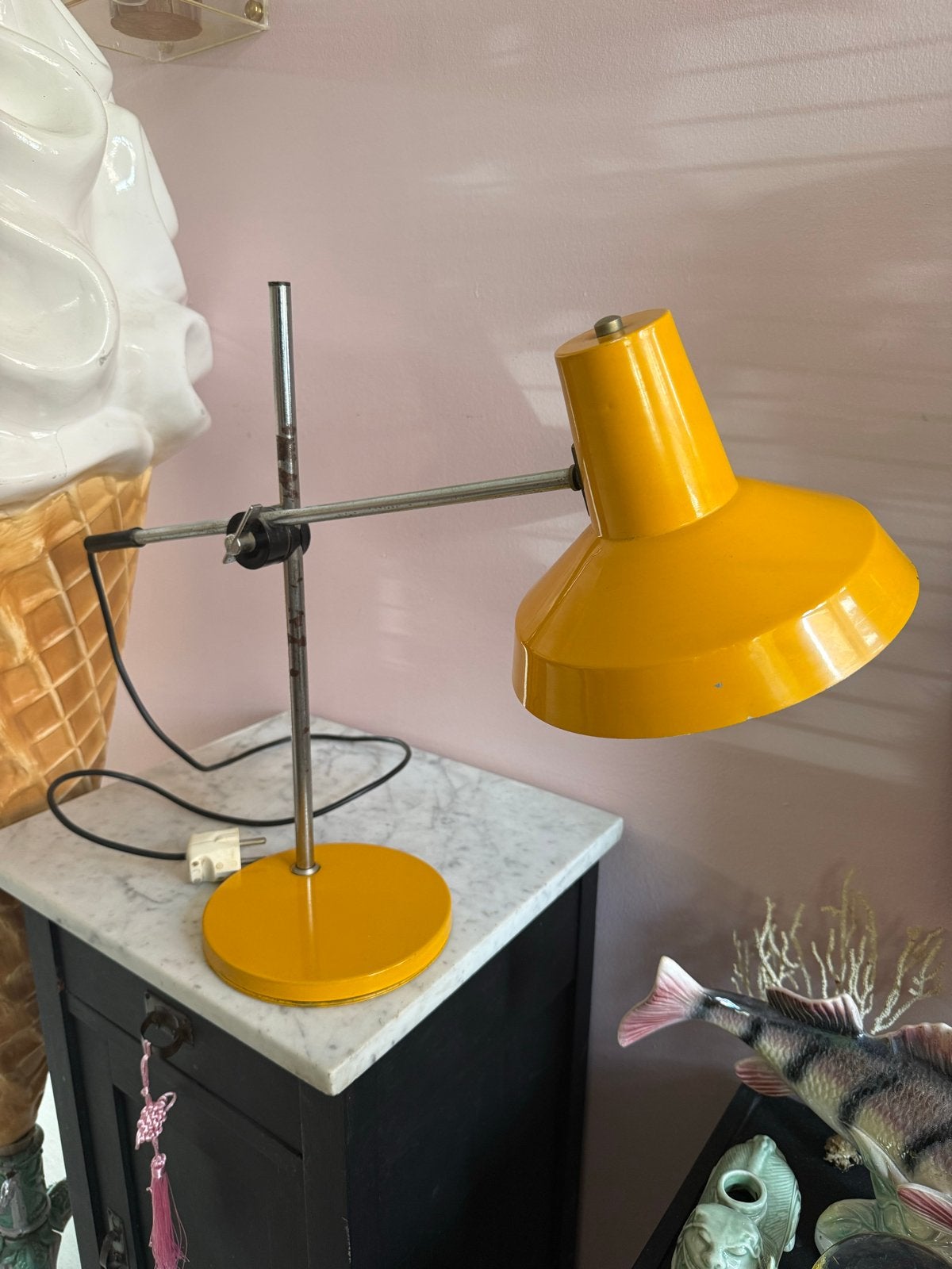 Vintage Gele Bureaulamp hengellamp, Ophalen of Verzenden