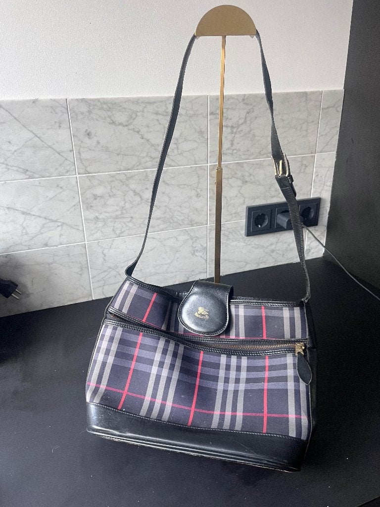 burberry tas authentiek  vintage blauw, Overige merken, Gebruikt, Leer, Verzenden