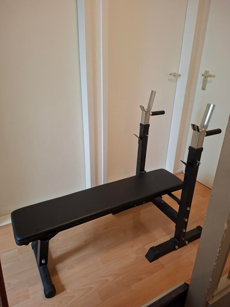 Halterbank met haltersteunen, Sport en Fitness, Ophalen, Krachtstation, Zo goed als nieuw, Metaal