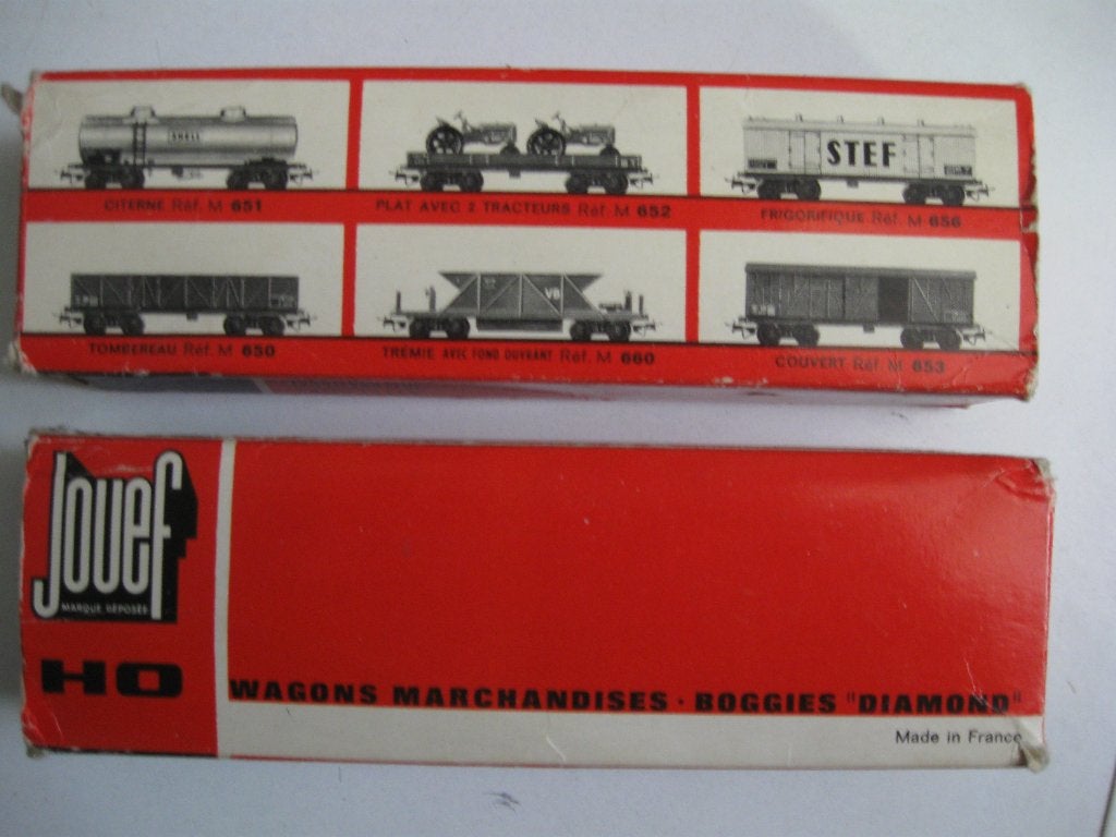 Modeltrein Ho: Vintage 2x Jouef Hoge bakwagon bruin., Gelijkstroom, Jouef, Wagon, Ophalen of Verzenden