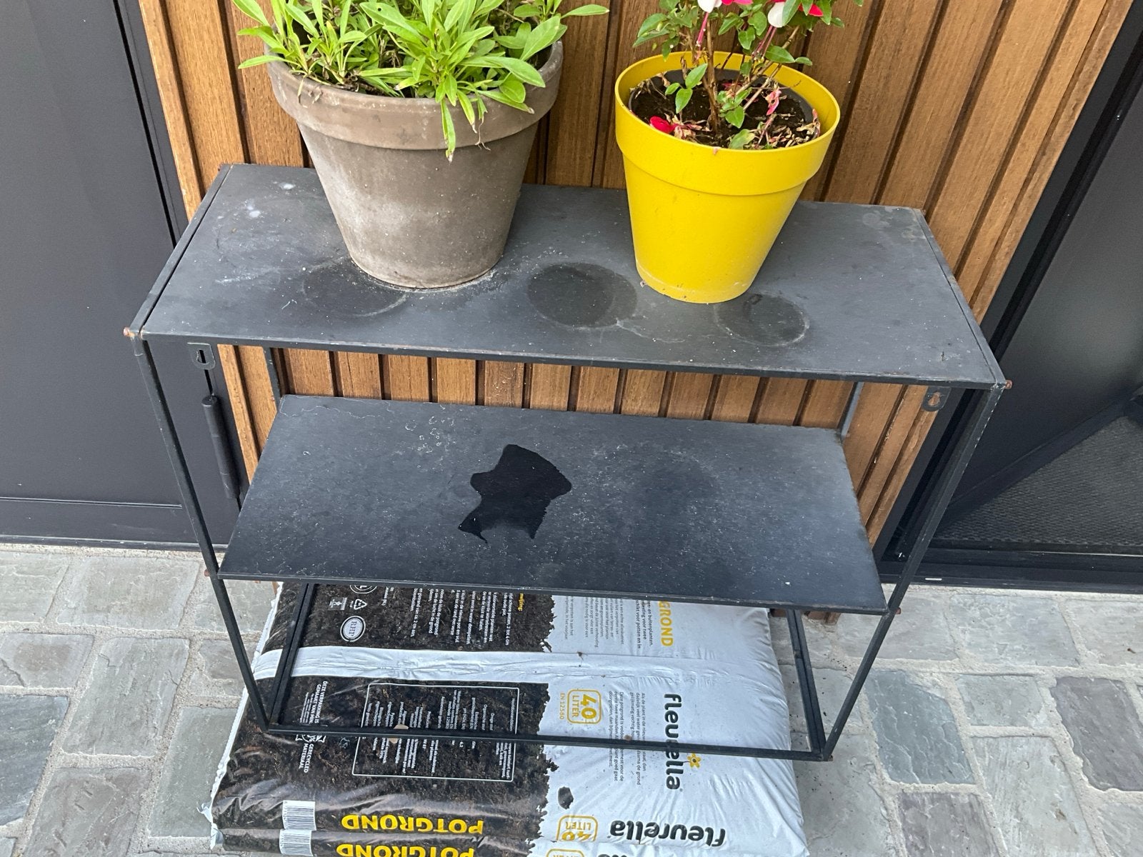 Metalen plantenrek met 2 etages - Zwart, Ophalen, Gebruikt, Binnen, Metaal