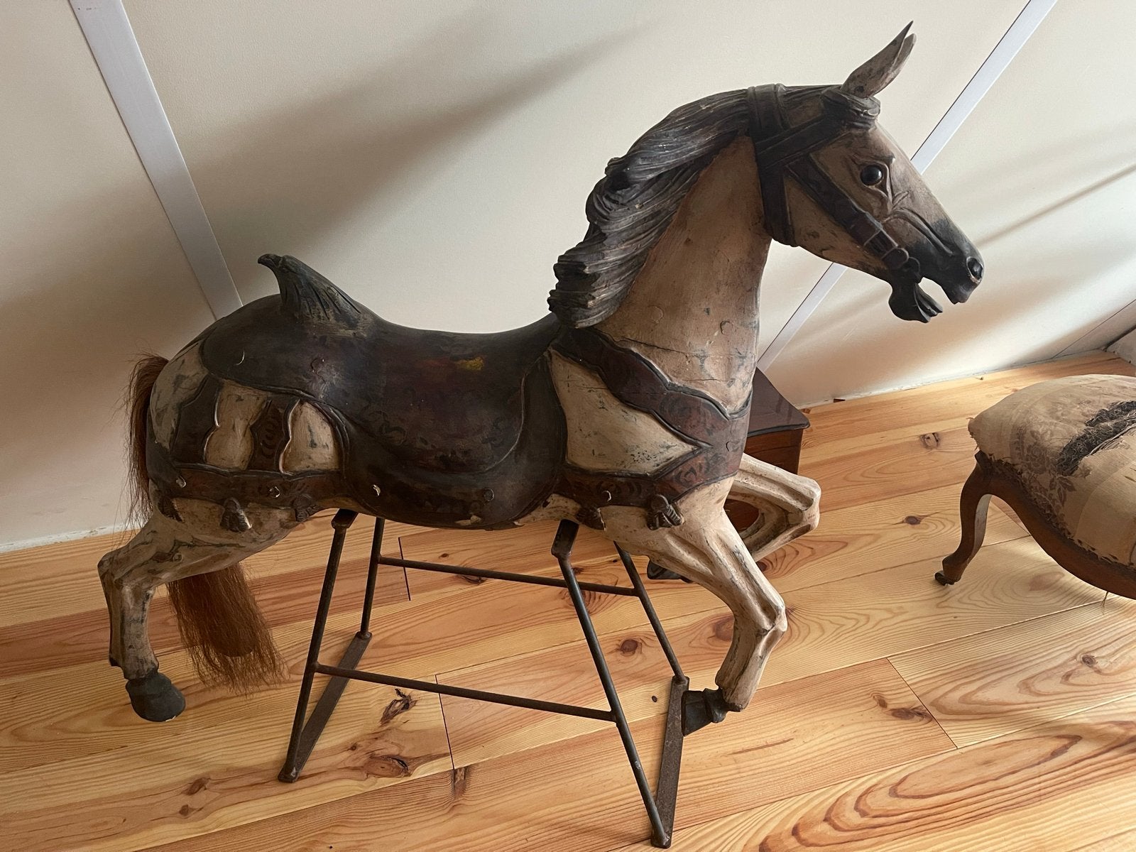 Brocante Draaimolen Paard - Antiek Houten Carrousel Paard, Ophalen