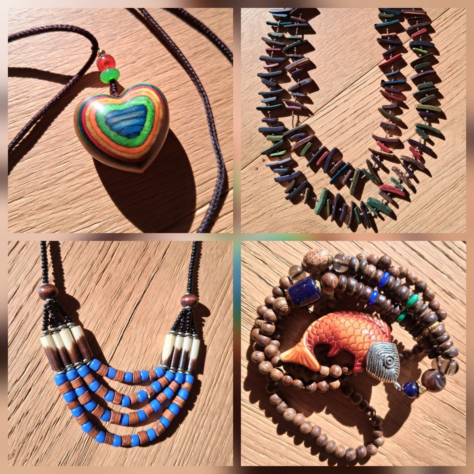 Houten ketting hout kokosnoot stekelvarken kralen, Ophalen of Verzenden, Zo goed als nieuw, Overige materialen, Met hanger