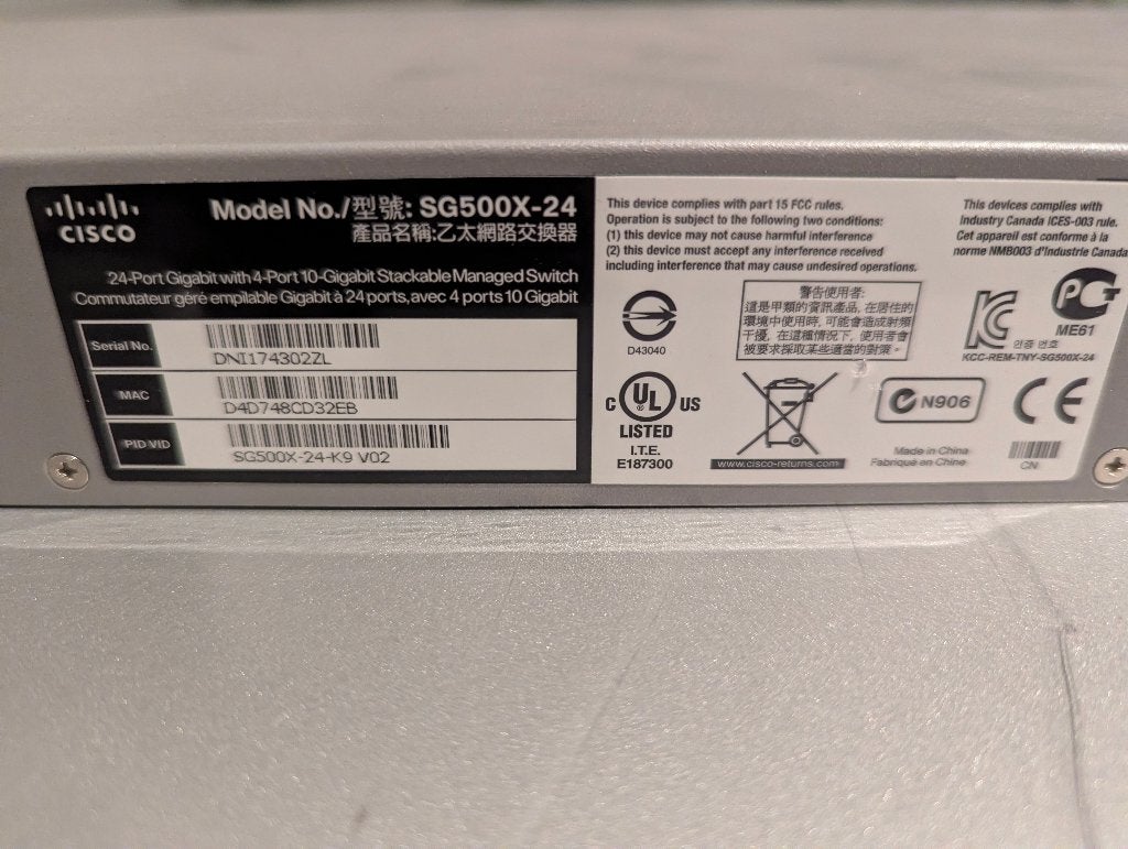 CISCO SG500X-24 24-Port Gigabit Switch DNI174302ZL, Ophalen of Verzenden, Gebruikt