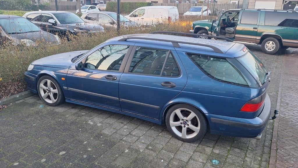 Saab 9-5 aero cosmic blue handbak dakraam, Auto's, 4 cilinders, Blauw, 2300 cc, Leder