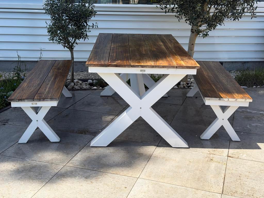 Stevige Tuinset picknick  Life outdoor tafel en twee banken, 4 zitplaatsen, Gebruikt, Eettafel, Ophalen of Verzenden