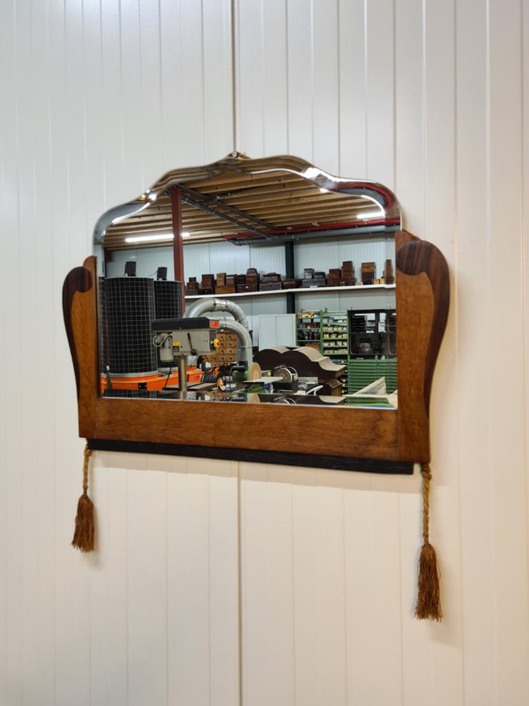 Spiegel, Art Deco, amsterdamse school, eiken, coromandel, Ophalen of Verzenden, Overige vormen, 50 tot 100 cm, Minder dan 100 cm