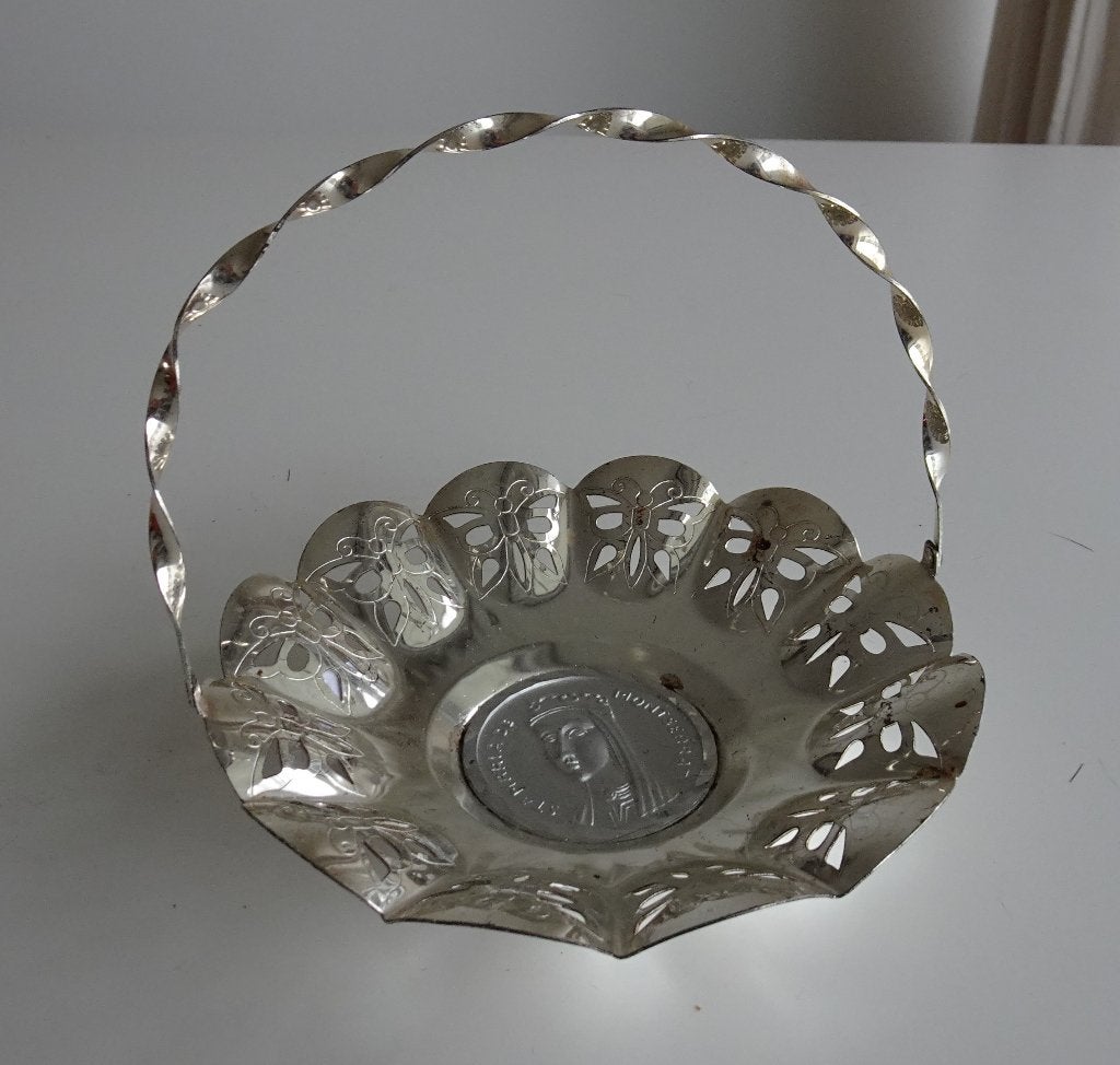 Vintage Schaaltje of Mandje met Hengsel Verzilverd, Ophalen, Zo goed als nieuw, Rond, Overige materialen