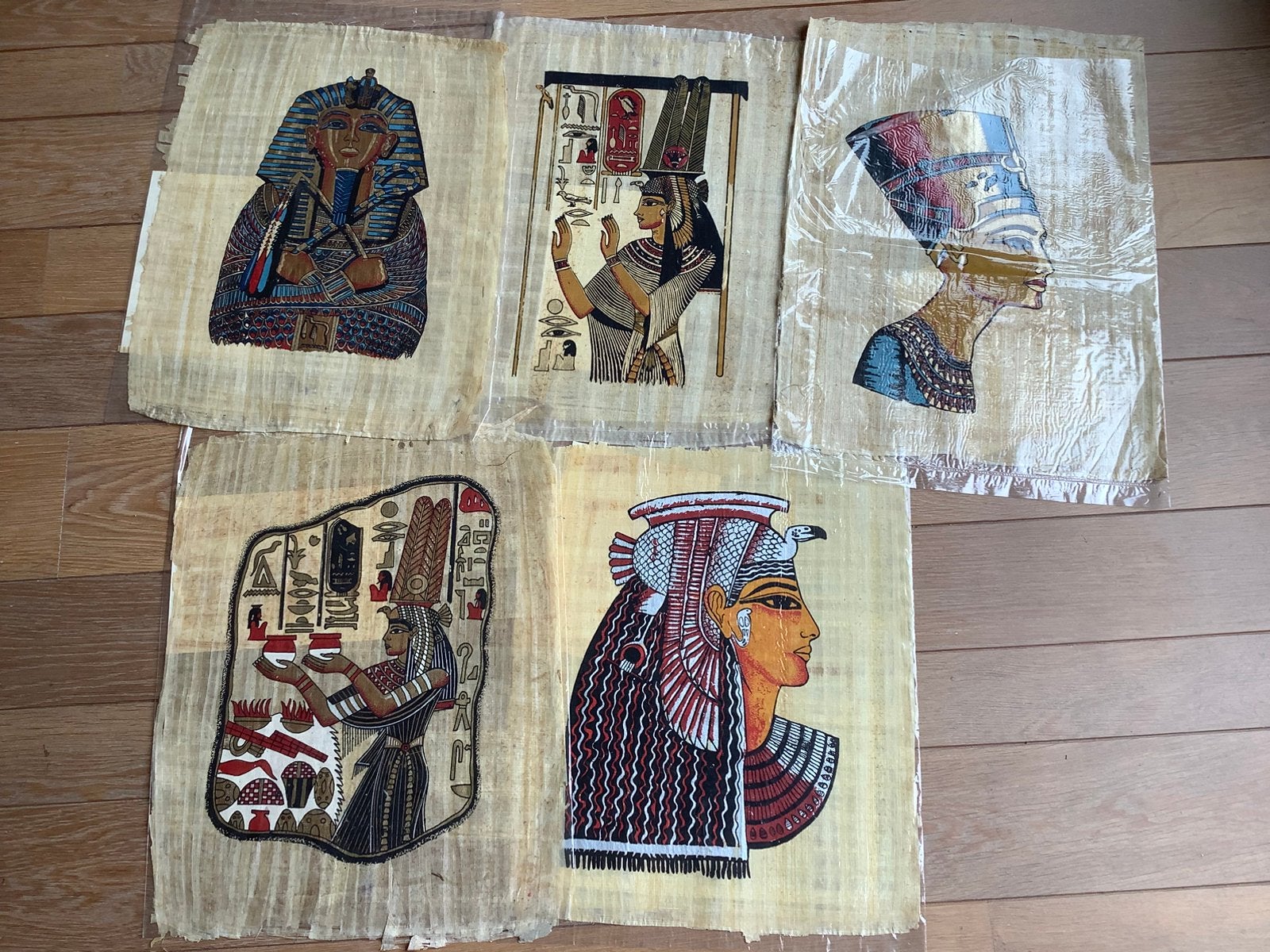 5 Egyptische papyrus schilderijen. Inclusief certificaat., Ophalen, Minder dan 50 cm, Overige typen, Zo goed als nieuw