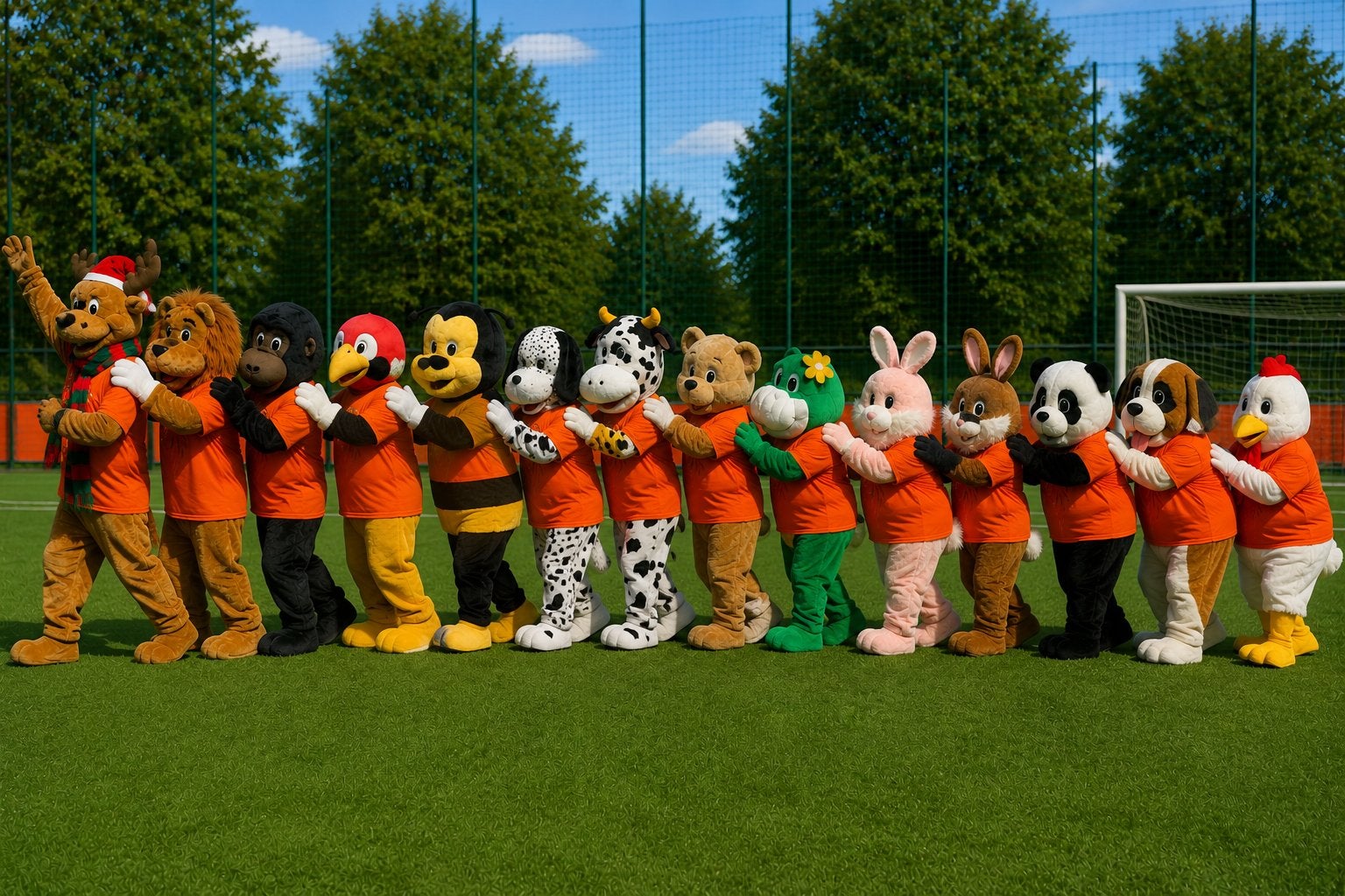 Oranje Leeuw of dieren mascotte met oranje shirt te huur, Maat 46/48 (XL) of groter, Zo goed als nieuw, Accessoires, Oranje of Koningsdag