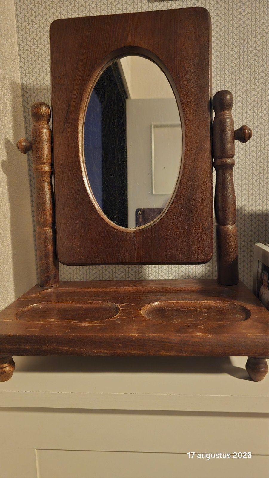 oude scheerspiegel., Verzenden, Rechthoekig, Minder dan 50 cm