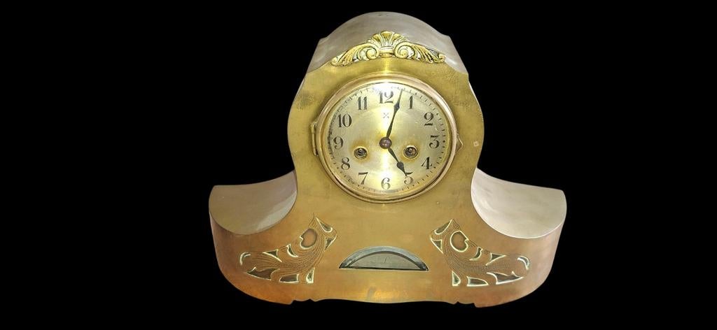 Koperen pendule klok met bel slagwerk, Antiek en Kunst, Antiek | Klokken, Ophalen of Verzenden
