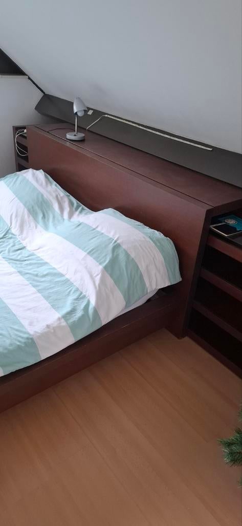 Tweepersoonsbed met opbergruimte - Hout, Ophalen, Gebruikt, Bruin, Tweepersoons
