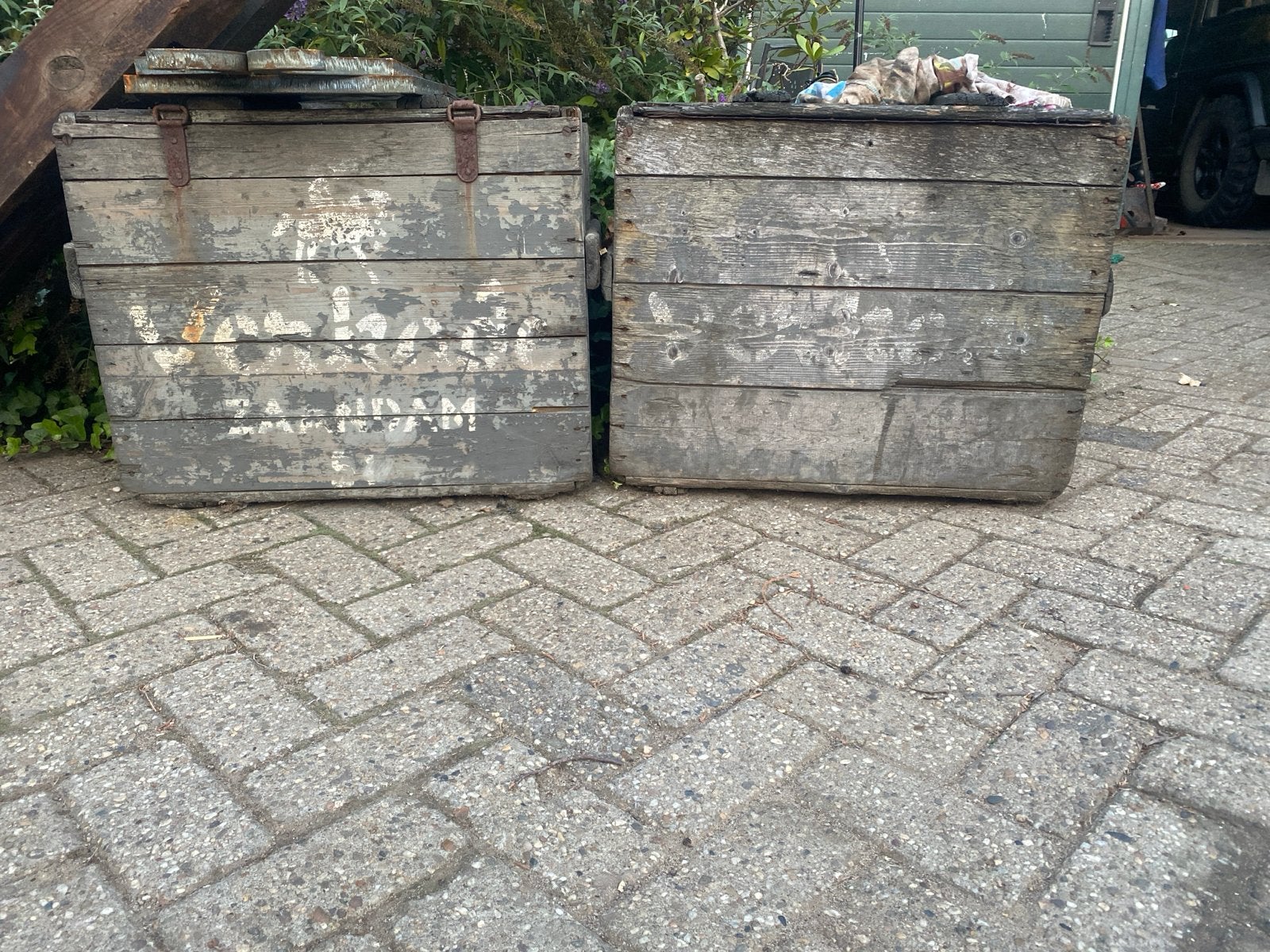 2 Vintage Verkade Houten Kisten - Decoratieve Opbergkisten, Huis en Inrichting, Woonaccessoires | Kisten, Ophalen, Minder dan 50 cm