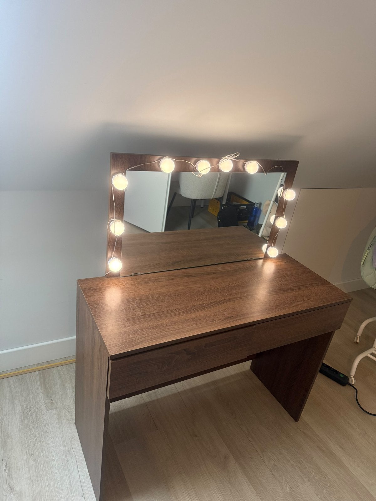 Make-Up bureau 100x40 cm met spiegel en verlichting, Ophalen, Gebruikt, Hout, 50 tot 100 cm