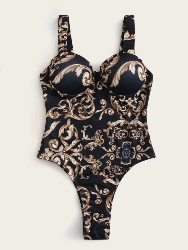 Barok badpak 2 / goud zwart gouden bloemen voorgevormd luxe, Verzenden, Nieuw, Meerkleurig, Badpak