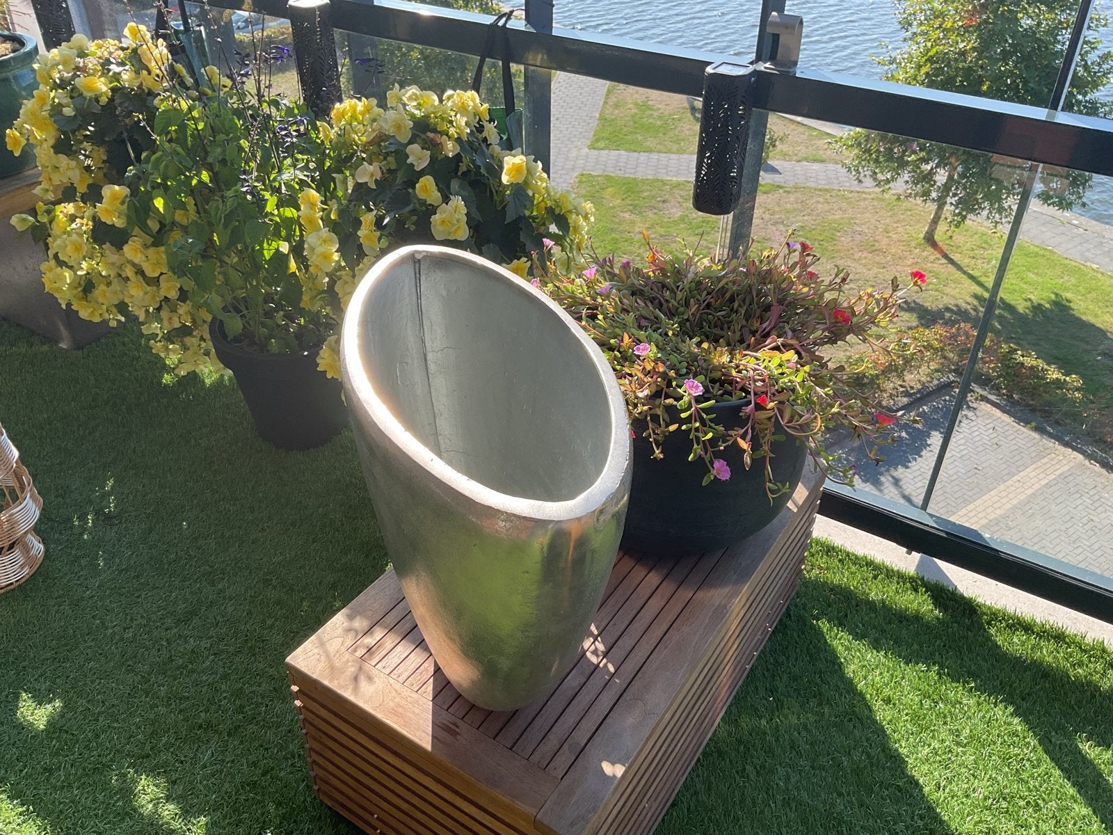 Stijlvolle zilverkleurige plantenbak voor binnen/buiten, Ophalen, 40 cm of meer, Binnen, Zo goed als nieuw