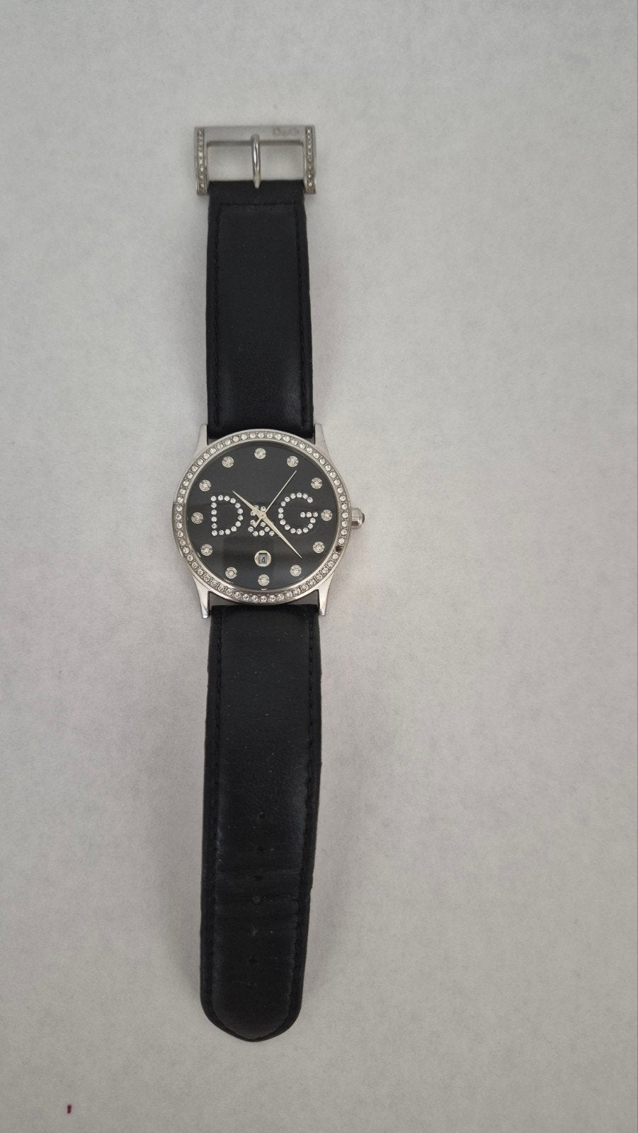 Dolce & Gabbana D&G Horloge met Strass en Leren Band, Sieraden, Tassen en Uiterlijk, Horloges | Dames, Staal, Polshorloge, Ophalen of Verzenden