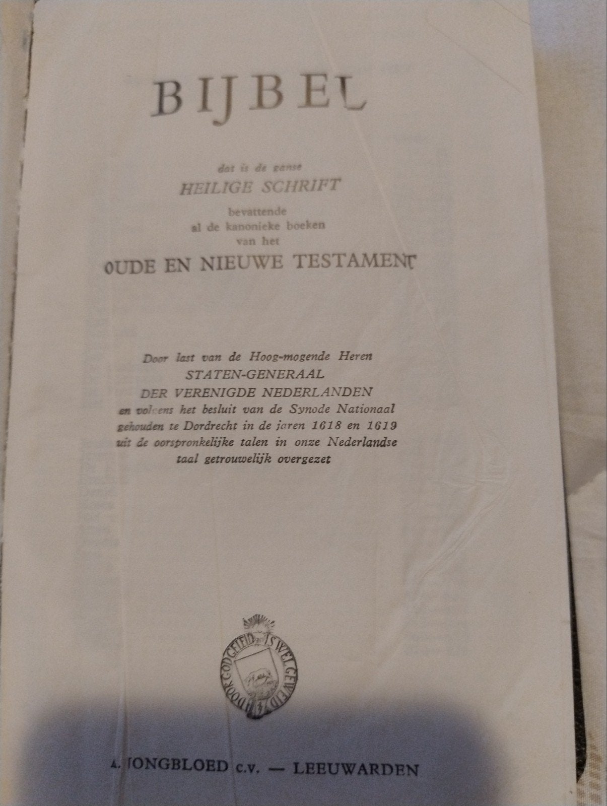 Bijbel - Statenvertaling - A. Jongbloed c.v. Leeuwarden, Antiek en Kunst, Ophalen of Verzenden, Staten-Generaal