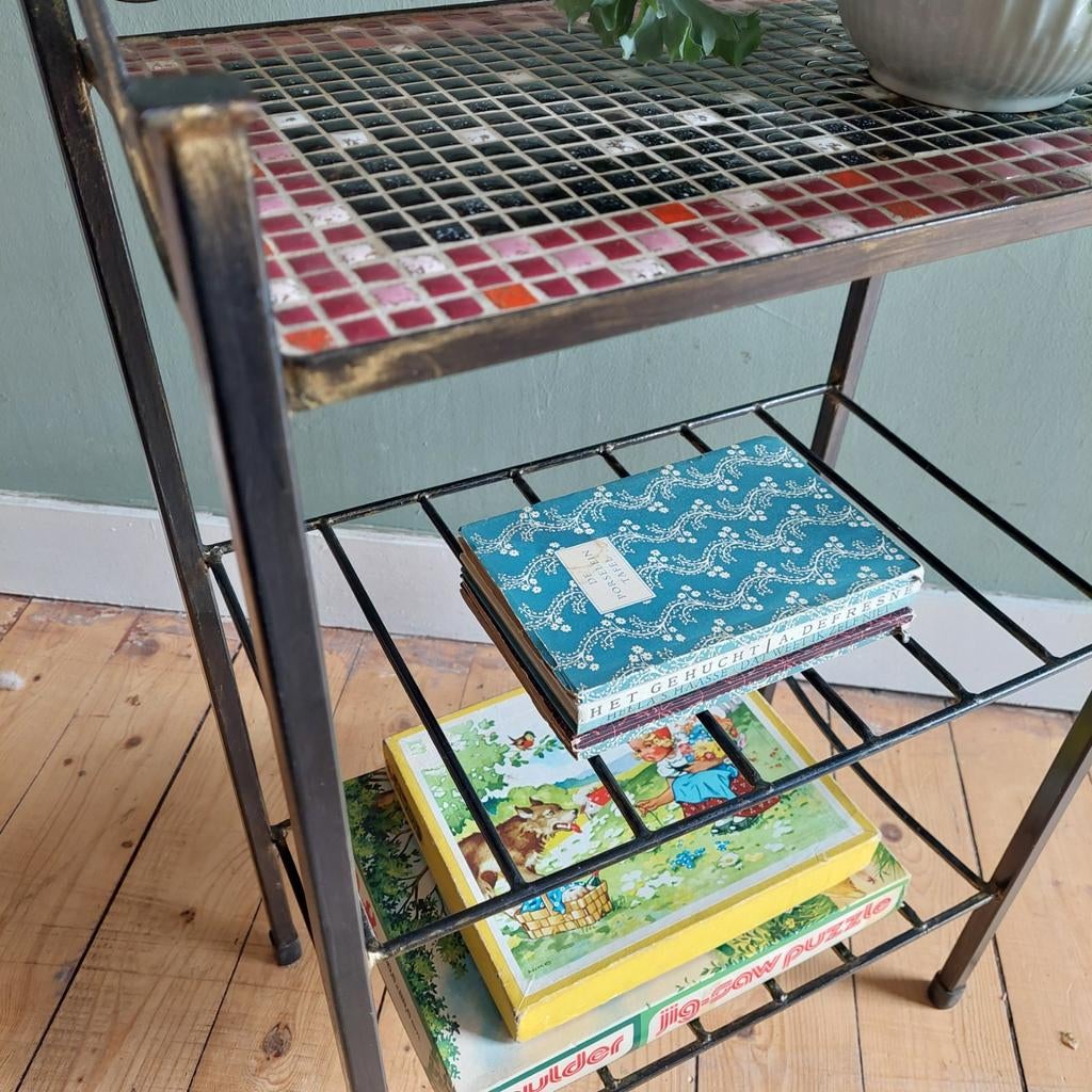 Lucky Vintage sixties metalen rek met mozaïekblad, Antiek en Kunst, Ophalen