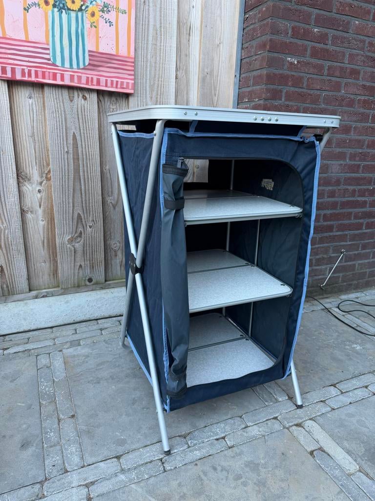 Handige opvouwbare campingkast met 3 legplanken, Caravans en Kamperen, Ophalen of Verzenden, Gebruikt, Campingkast
