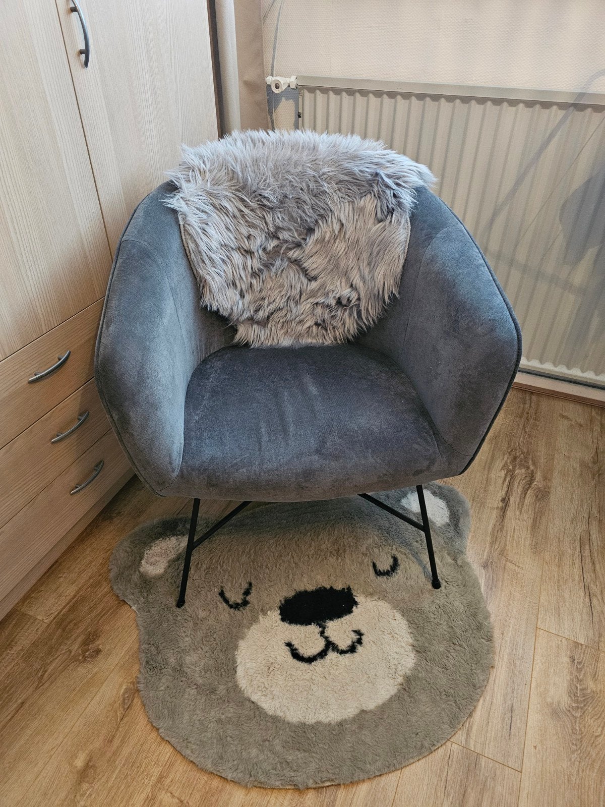 Grijze fauteuil met kleedjes babykamer, Ophalen, Zo goed als nieuw, Overige typen