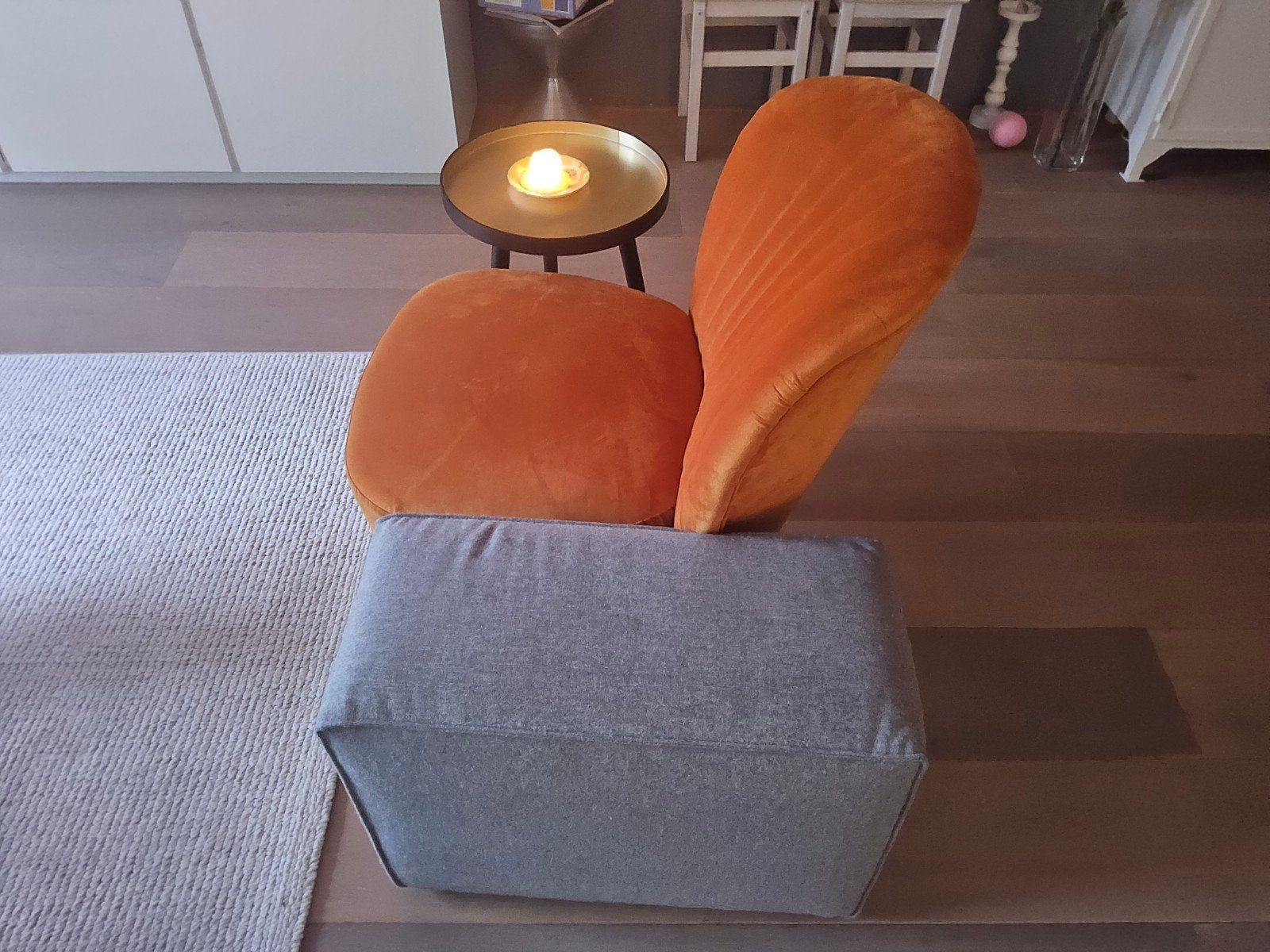 grijze armleuning bijzet poef, Overige materialen, Minder dan 50 cm, Gebruikt, 50 tot 75 cm