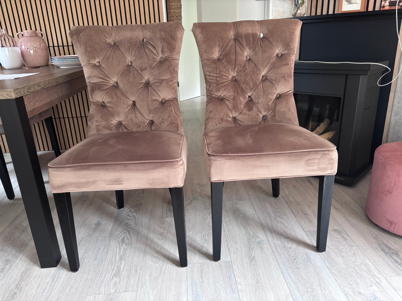 Eetkamer stoelen, Riviera Maison, kleur camel, als nieuw, Ophalen, Overige kleuren, Zo goed als nieuw, Vier