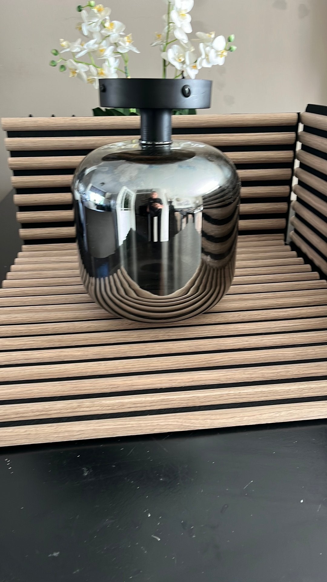 Luxe plafondlamp zwart smoke glas, Huis en Inrichting, Lampen | Hanglampen, Ophalen, Zo goed als nieuw, Glas